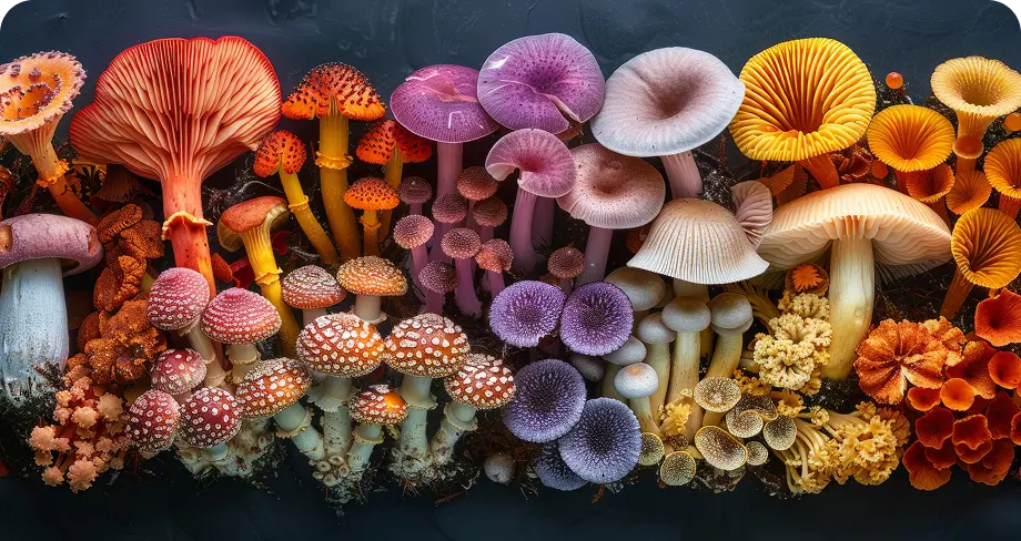 Colorful variety of mushrooms